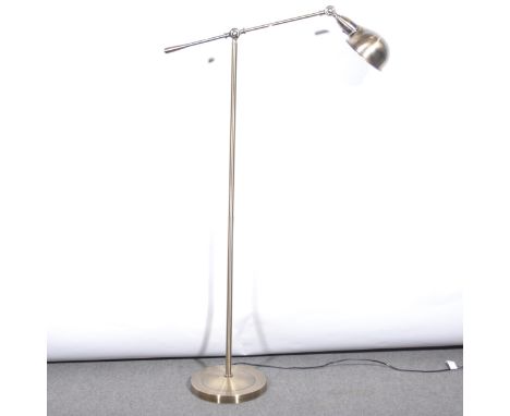 Modern anglepoise standard lamp, brushed metal finish, height of fixed upright 117cm.