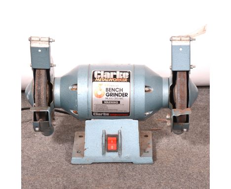 Assorted tools including Black &amp; Decker drill, Tomecanic tile cutter and drills; Clarke metalworker bench grinder.