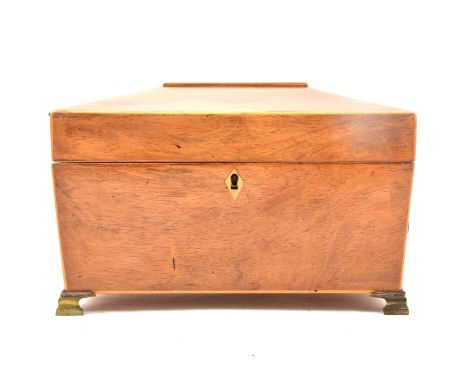 Regency rosewood sarcophagus shape tea caddy, serving as a sewing box, 31cm wide.