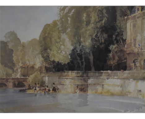 After William Russell Flint, Interior scene, limited edition numbered 438/850, colour print, 49cm x 68cm, framed and glazed; 