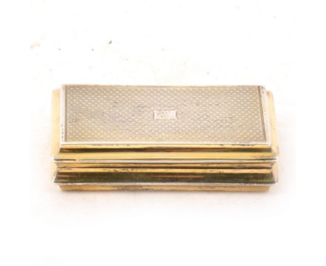 A George III silver-gilt snuff box by Matthew Linwood, Birmingham 1812, engine turned cover and base with vacant initial plat