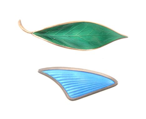 Two Scandinavian enamel brooches, David Anderson of Norway, a silver-gilt 65mm green enamel brooch, marked "D-A Sterling Norw