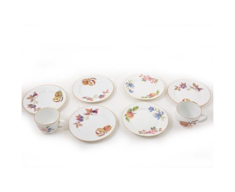 Royal Worcester Eversham and Pershore pattern part teasets, comprising cups, saucers, and cake plates.