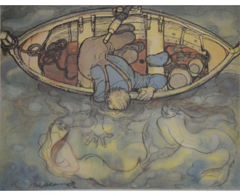 Herland (?), possibly Norwegian, Stabburet, signed and titled in pencil, colour print, 36cm x 47cm, framed and galzed; togeth