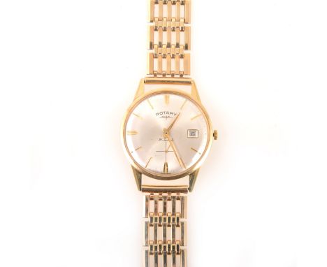 Rotary - a gentleman's 9 carat gold bracelet watch. circular champagne baton dial with date aperture on a 9 carat yellow gold