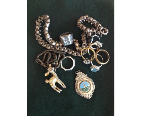 A small quantity of mixed jewellery to include a gents centurian ring and a football medal.  