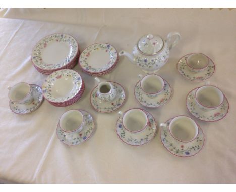 A Johnson Bros Summer Chintz tea set and part dinner service comprising teapot, milk & sugar, 6 cups & saucers, 6 fruit dishe