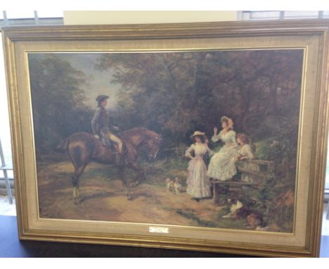 A gilt framed print 'A meeting by the stile' by Heywood Hardy, 64cm x 90cm  