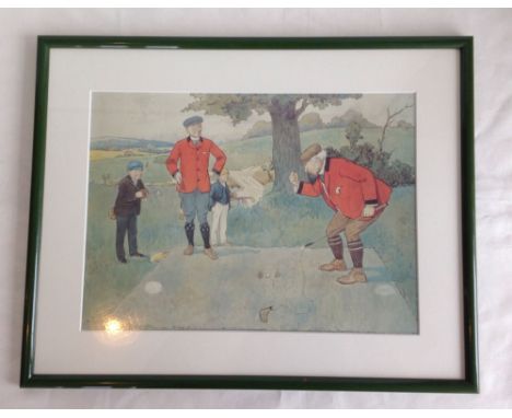 A framed & glazed colour golfing cartoon print by Victor Venner. 38 x 48cm.  