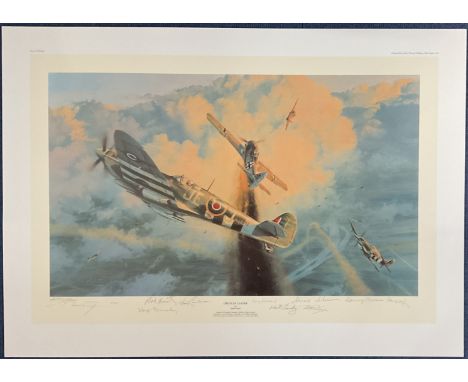 WW2 10 Signed Greycap Leader Colour Print by Robert Taylor. 362/850. Signed in Pencil by 10 distinguished pilots who flew the