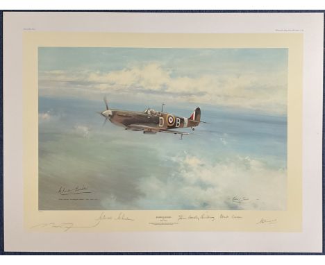 WW2 5 Signed Bader Legend Colour Print by Robert Taylor. 9/900. Signed by the artist and four famous Aces of Tangmere Wing wh