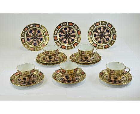 Royal Crown Derby Old Imari Pattern Quality ( 15 ) Piece Tea Service. Pattern 1128, Comprises 5 Trios. Full Crown Derby Print