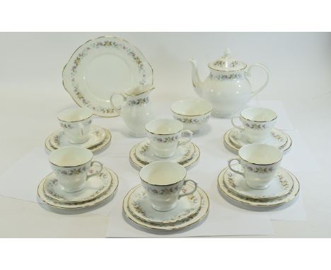 Mayfair Fine Bone China Tea Set comprising tea pot, 6 cups and saucers, cake/sandwich plate, sugar bowl and milk jug