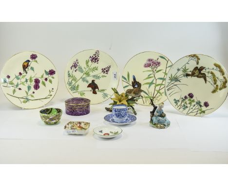 Small mixed lot comprising Spode blue and white cup and saucer (2724), Maling bowl 5855, 2 pin dishes, Royal Worcester trinke