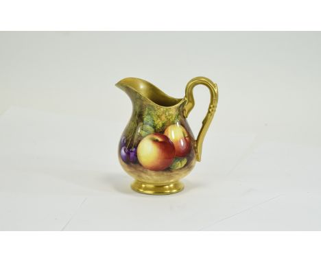 Royal Worcester Hand Painted and Signed Helmet Shaped Jug ' Fallen Fruits ' Stillife - Berries and Apples. Signed H. Aryton. 