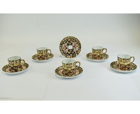 Royal Crown Derby Early Imari - Traditional Pattern Set of 6 Coffee Cans and 5 Saucers. Pattern 2451, Traditional Imari. Date