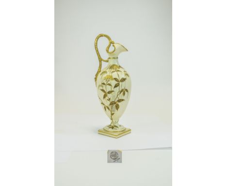 Royal China Works Worcester Impressive and Stylish Ewer / Jug. In The Roman Classical Style, Decorated with Raised Flower and