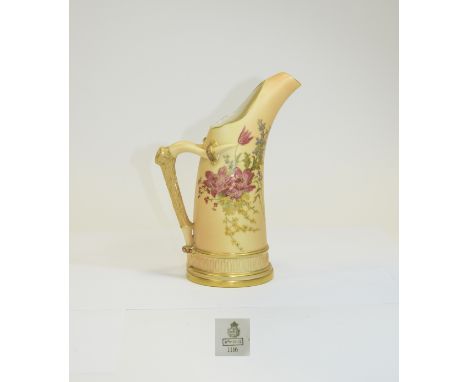 Royal Worcester Hand Painted Blush Ivory Jug with Naturalistic Twin Handle, Decorated with Painted Images of Spring Flowers, 