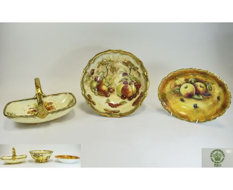 Hammersley Fine Bone China Hand Finished Large Fruits Footed Bowl. 9.75 Inches Diameter & 4 Inches High + Hammersley Hand Fin