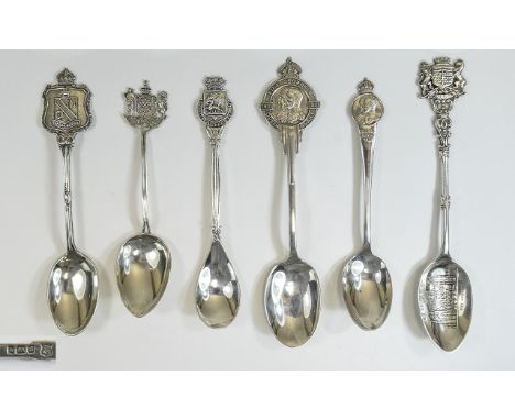 A Good Collection of Antique and Vintage Amorial Crested Silver Spoons ( 6 ) In Total. 1/ Hallmark Sheffield 1899 2/ Birmingh