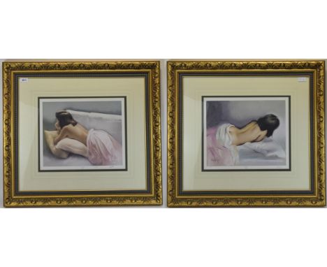Domingo - Pencil Signed Pair of Ltd Edition and Numbered Giclee Lithograph / Prints. Titled ' Carla Reclining ' One and Two, 