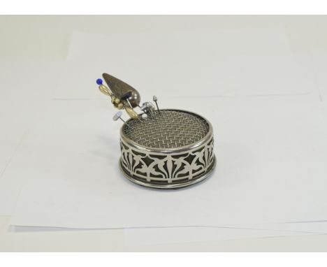 Vintage Silver Plated Hat and Hair Pin Cushion. 1.75 Inches High & 3.5 Inches Diameter. 