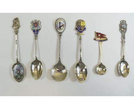 .A Fine Collection of Silver and Enamel Spoons ( 6 ) In Total - Please See Photo. 1/ Elizabeth II 1952 - 1977 Silver Jubilee 