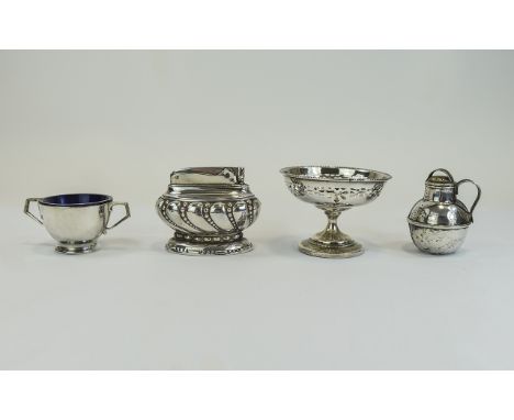 A Small Collection of Silver and Silver Plated Items ( 4 ) In Total. 1/ Ronson Crown Silver Plated Table Lighter. c.1930's 2/