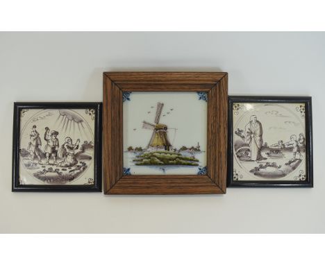 Pair of Dutch Tin Glaze Tiles, depicting probable religious scenes, as one tile shows a kneeling man being stoned, the other 