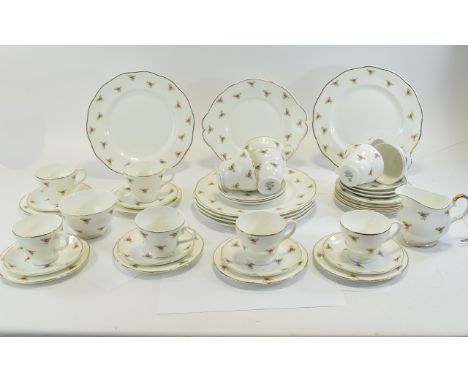 Sheriden Fine Bone China over 40 pieces comprising dinner plates, cups, saucers, sugar bowl, milk jug sandwich/cake plate.
