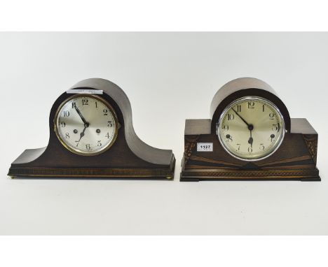 Egyptian Style Art Deco Mantle Clock Silvered Dial With Arabic Numerals, Westminster & Whittington Chime, Oak Case With Geome