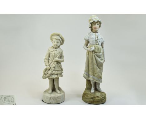 Victorian - Robinson and Lead Beater Very Fine Parian Bisque Figures ( 2 ) In Total - Please See Photo, Mark R & L. Size - 10