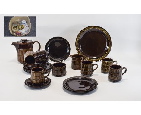 Royal Lancastrian Pottery Tea Set comprising 6 cups, saucers and side plates, milk jug and sugar bowl. Together with a small 