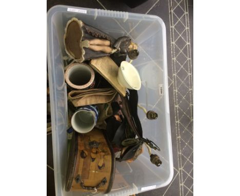 Box Of Misc pottery and Collectables Comprising Brass, Oriental, Treen, Complete Mix To Sort 