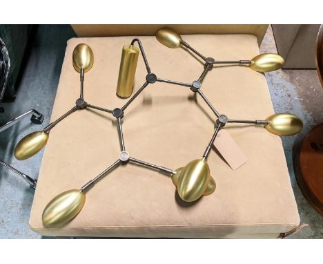 CEILING LIGHT, 112cm x 100cm approx., contemporary atomic style design, eight branch, gilt metal shades. 