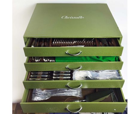 CHRISTOFLE CANTEEN OF CUTLERY, silver plated, in an Imperial chest, approximately comprising 12 dinner forks, 12 dinner knive