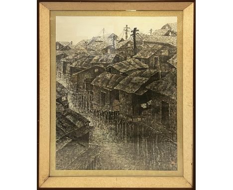 20TH CENTURY CHINESE SCHOOL 'Ancient Town, possibly Fenghuang', ink and watercolour on paper, seal stamp lower right, 155cm x