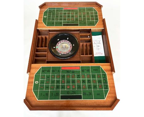 ROULETTE/GAMES TABLE, traditional walnut and marquetry enclosing baize playing surface, chess board and roulette wheel, 76cm 