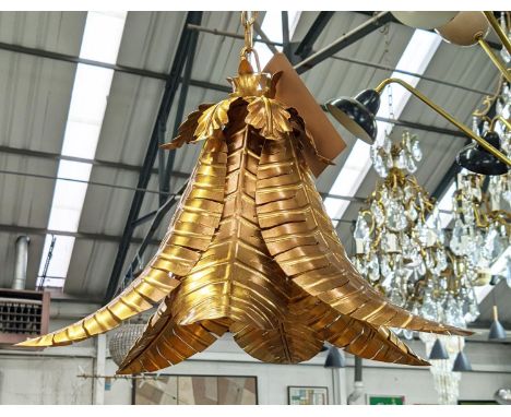 PALM LEAF CEILING LIGHT, 1960's French style, gilt metal, 45cm diameter, adjustable height 