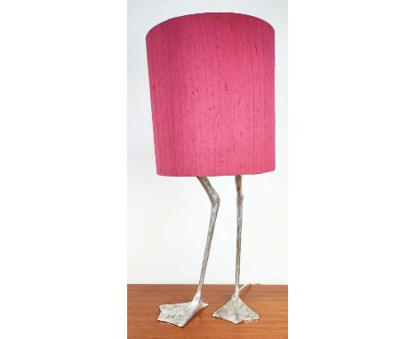 PORTA ROMANA DUCK FEET TABLE LAMP, 85cm H overall including shade, with a raspberry shade. 