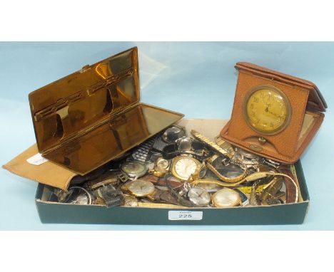 A collection of lady's and gent's wrist watches, an 8-day folding travelling clock, (a// a/f) and a cigarette case.