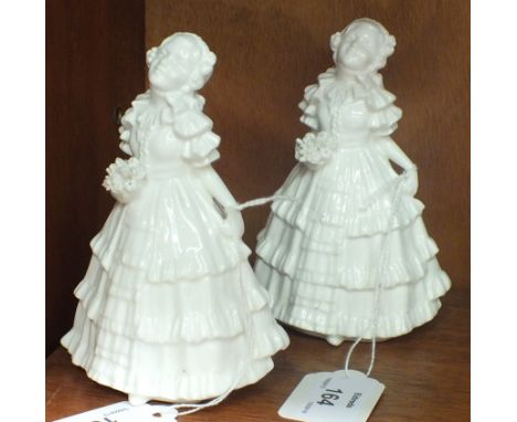 Two Royal Doulton figures, 'Ruby', same model as HN1724/5, but both white-glazed, 13.3cm, one has hairline cracks to base, (2