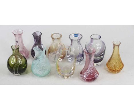 A collection of art glass spill vases, mainly Caithness, largest 13cm high