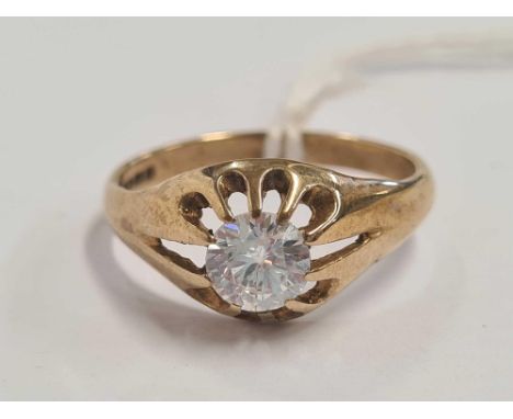 9ct RING WITH WHITE CLEAR STONE, TOTAL WEIGHT 2.7g