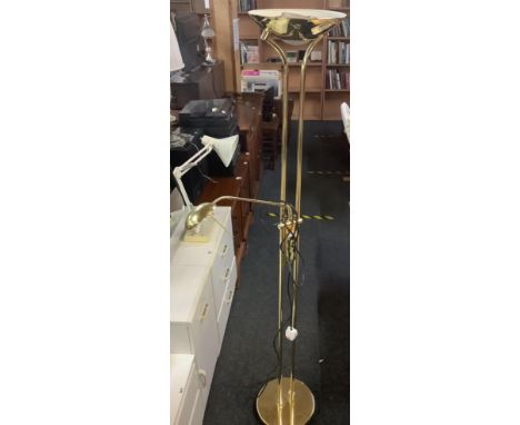 TALL BRASS EFFECT CHROME STANDARD LAMP UPLIGHTER &amp; FLEXI HEAD LAMP
