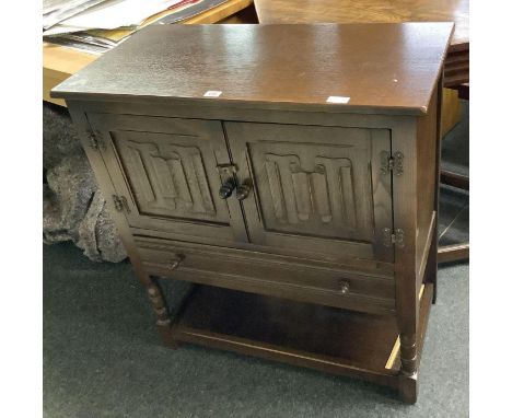 LINEN FOLD CUPBOARD WITH SHELF &amp; DRAWER UNDER, 31" WIDE