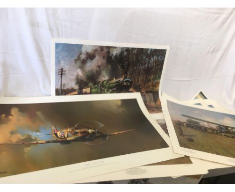 QTY OF 12 LARGE UNFRAMED POSTERS INCL: DALI, SPITFIRE BY BARRIE CLARK AS WELL AS TRAINS, PLANES &amp; CARS