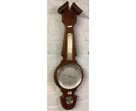 LARGE BANJO BAROMETER / THERMOMETER WITH SHELL INLAY