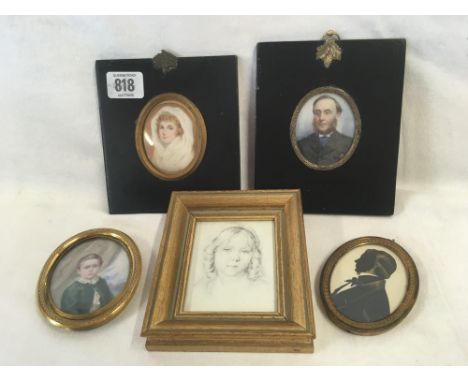 5 VARIOUS PORTRAIT MINIATURES