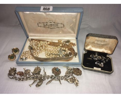CARTON WITH MISC PEARL TYPE NECKLACES, GOLD COLOUR COSTUME JEWELLERY